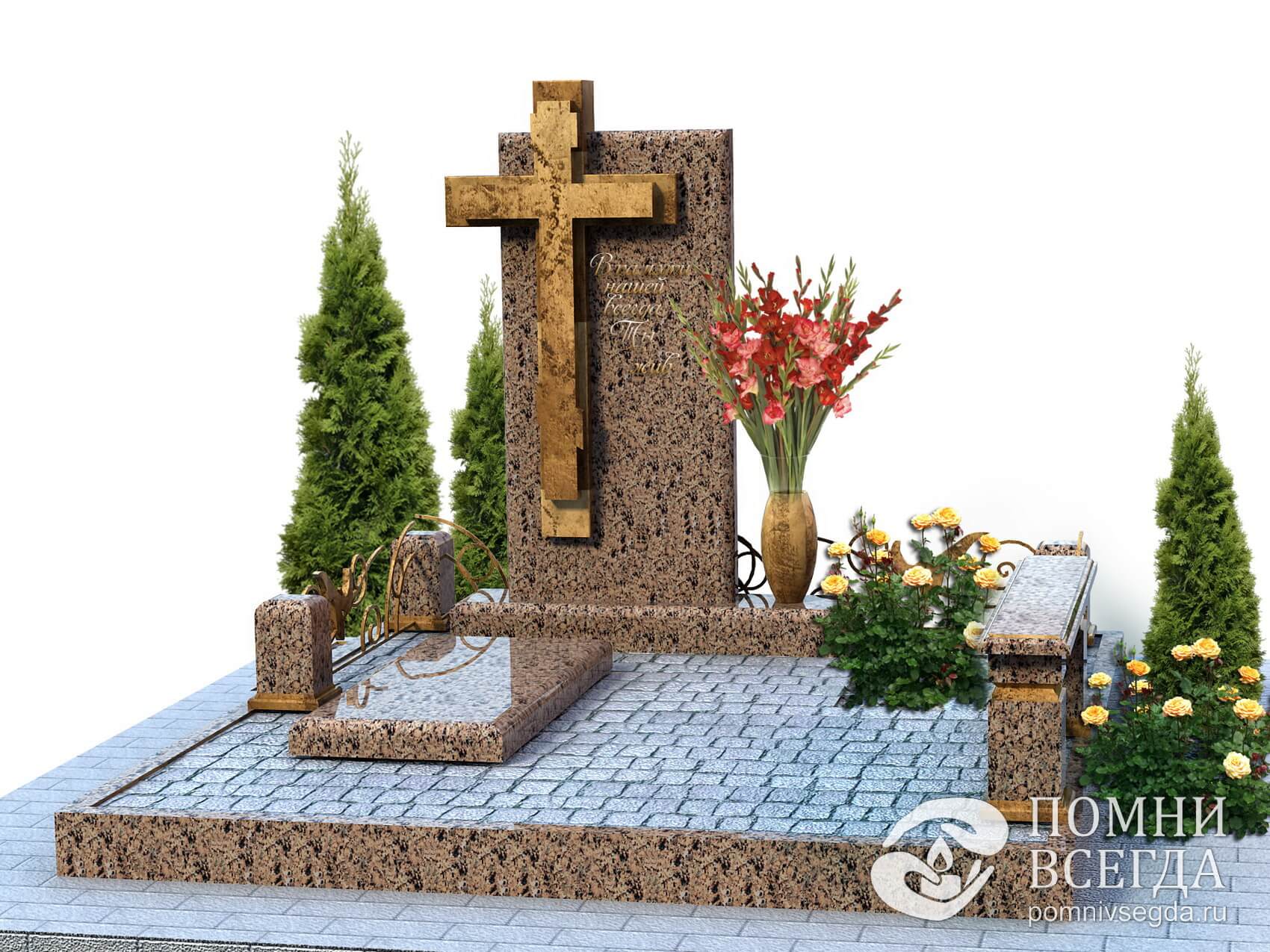 3D макет места захоронения с озеленением и памятником на оградке